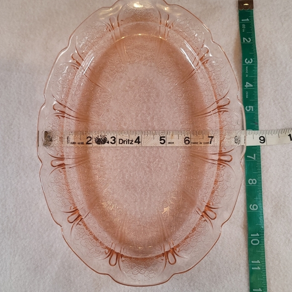 0779. Vintage Jeanette Glass Platter ~ Pink Cherry Blossom ~ Depression Glass ~ - Picture 8 of 11